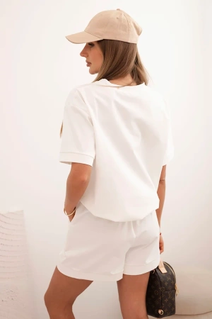 Komplet damski punto z krótkim rękawem i luźnymi szortami ecru