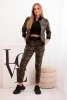 Komplet dresowy damski moro z bawełny z zamkiem i ściągaczami khaki+czarny