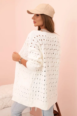 Kardigan damski ażurowy z kieszeniami ecru