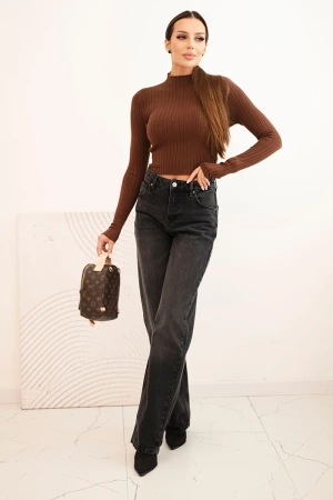 Bluzka damska prążkowana z golfem brązowa