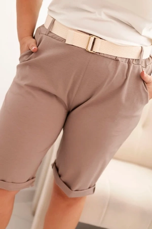 Spodenki damskie bawełniane Plus Size z paskiem fango