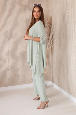 Komplet bluzka + spodnie z wisiorkiem ciemno miętowa