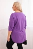 Bluzka damska bawełniana Plus Size z dekoltem V i podwijanym rękawem fioletowa