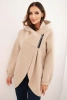 Bluza damska ocieplana z kapturem i asymetrycznym zamkiem beżowa