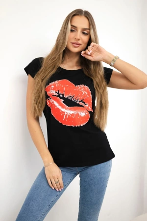 Bluzka z nadrukiem ust czarna