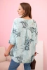 Bluzka damska bawełniana z podwijanym rękawem i wzorem paisley miętowa