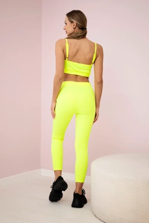 Komplet z bluzką top prążkowany żółty neon