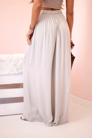 Spodnie damskie wiskozowe szerokie z gumką w pasie ciemno beżowe