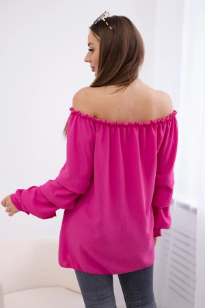 Bluzka hiszpanka z ozdobnym rękawem fuksja