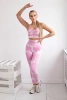 Komplet fitness top + legginsy push up jasny różowy + ecru