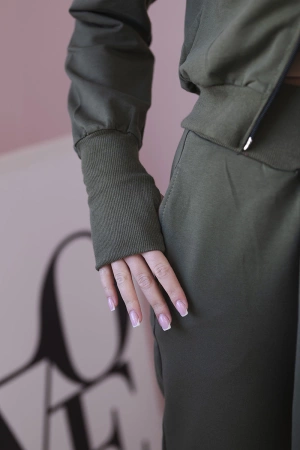 Komplet dresowy bluza z dłuższym bokiem khaki