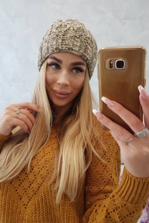 Czapka damska Eliza K205 cappuccino+jasny khaki