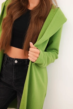 Narzutka damska z bawełny z kapturem i wydłużonym przodem oliwkowa