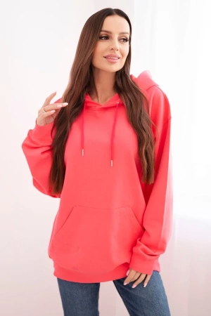 Bluza damska pętelkowa bawełniana z kapturem i kieszenią kangurką różowa