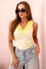 Bluzka damska bawełniana bez rękawów z falbaną żółta