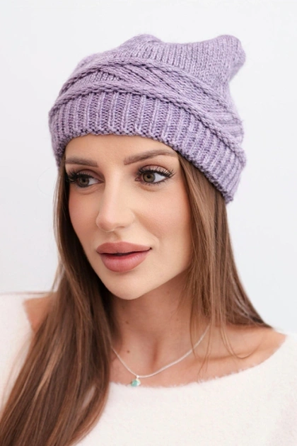 Czapka damska zimowa z wełny i z przeplatanym wzorem K428 fioletowa