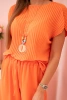 Komplet z wiskozy bluzka plisowana + spodnie pomarańczowe