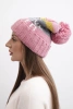 Czapka damska zimowa z wełną i napisem z dużym pomponem K422 ciemny pudrowy róż