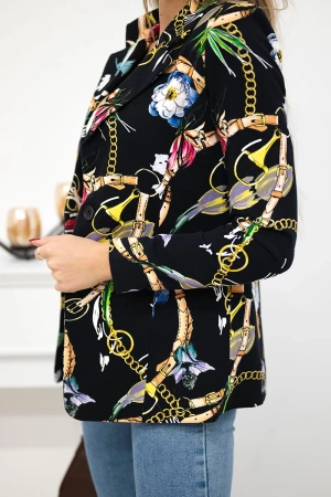 Marynarka bawełniana na guzik z nadrukiem czarny+camel