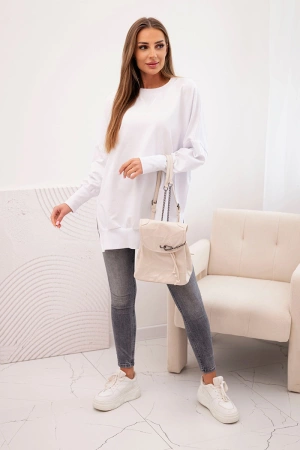 Bluza damska bawełniana z szerokim ściągaczem na dole biała