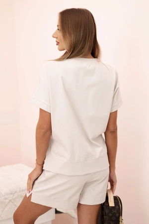 Komplet damski punto z krótkim rękawem i szortami beżowy