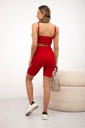 Komplet ze spodniami z wysokim stanem czerwony