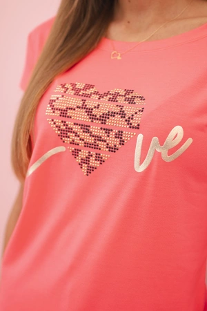 Bluzka damska bawełniana z krótkim rękawem i nadrukiem „Stay Wild” różowy neon