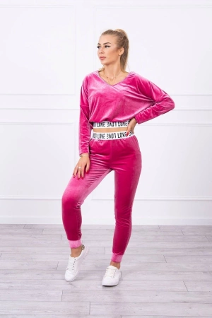 Komplet welurowy z kapturem fuksja