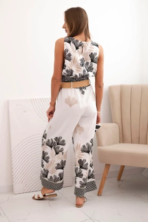 Komplet damski wiskozowy top i spodnie w liście czarny