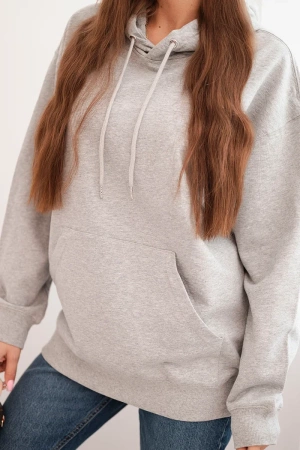 Bluza damska pętelkowa bawełniana z kapturem i kieszenią kangurką szara