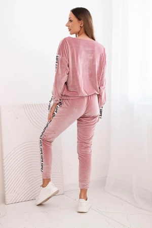 Komplet welurowy Love ciemno pudrowy róż