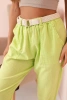 Spodnie damskie lniane z bawełną i paskiem jasno zielone