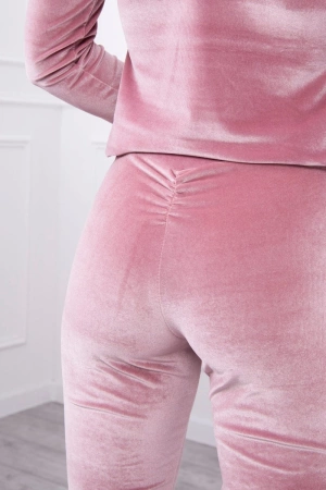 Komplet welurowy z marszczeniem z tyłu ciemny pudrowy róż