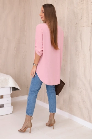 Bluzka z dłuższym tyłem pudrowy róż