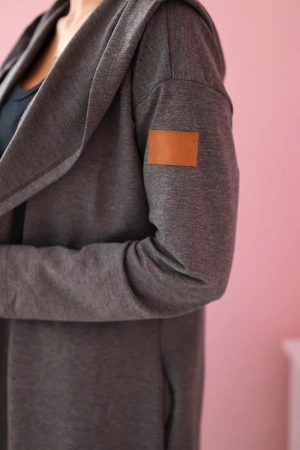 Narzutka długa z kapturem grafitowa