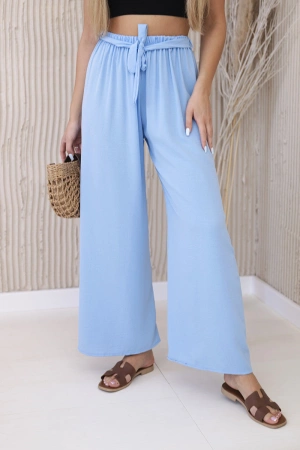 Spodnie z szeroką i wiązaniem w pasie niebieskie