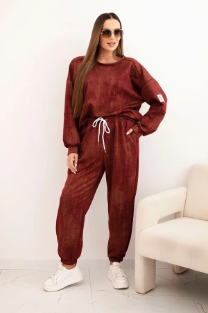 Komplet dresowy damski oversize z wiskozy i z efektem sprania bordowy