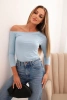 Bluzka damska z odkrytym ramieniem z wiskozy z rękawem 3/4 niebieska