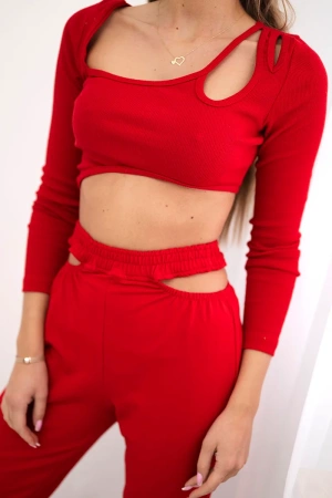 Komplet z bluzką top czerwony