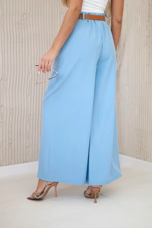 Spodnie z paskiem i szeroką nogawką niebieskie