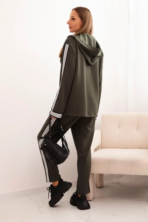 Komplet damska z wiskozą z lampasem i marynarką sportową khaki