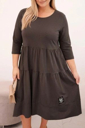 Sukienka damska bawełniana Plus Size z falbanami i podwiniętym rękawem brązowa