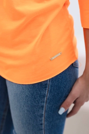 Bluzka damska z dekoltem w łódkę pomarańczowy neon