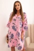 Sukienka damska bawełniana z kwiatowym wzorem i rękawem 3/4 jasno różowa