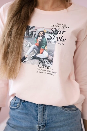 Bluzka z nadrukiem Star Style pudrowy róż