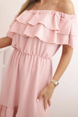 Sukienka damska hiszpanka z dłuższym tyłem ciemno różowa