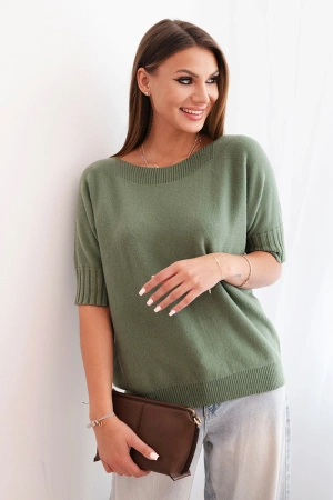 Sweter damski z wiskozy z krótkim rękawem khaki