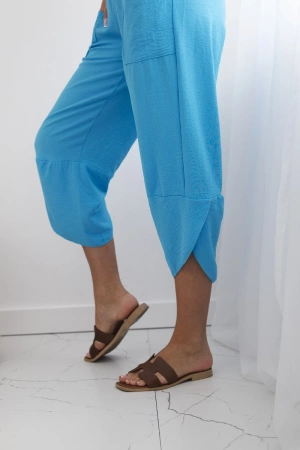 Spodnie z szeroką nogawką i kieszeniami turkusowe