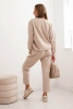 Komplet damski z wiskozy z ozdobnym motywem i spodniami beżowy