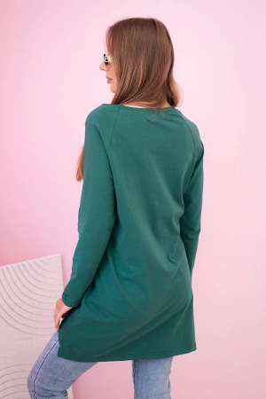 Bluzka damska z kieszeniami i ozdobnym nadrukiem zielona